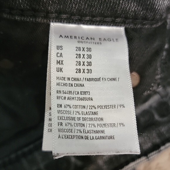 AMERICAN EAGLE Next Level Flex Distressed Black Wash Skinny Jeans size 28x30 - Picture 9 of 10